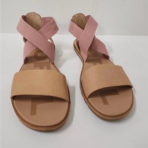 Sorel Ella II Sandal - Pink/Tan Elastic Strap - Women's Size 10